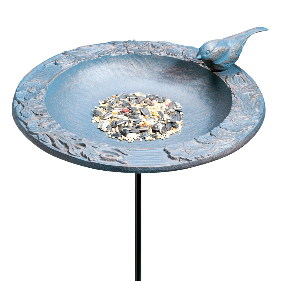 Bird Feeder with Chickadee Figure   Verdigris