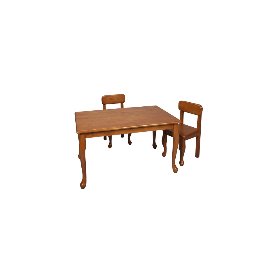 Kids Table and Chair Set Queen Anne Rectangle Table and 2 Chairs   Honey