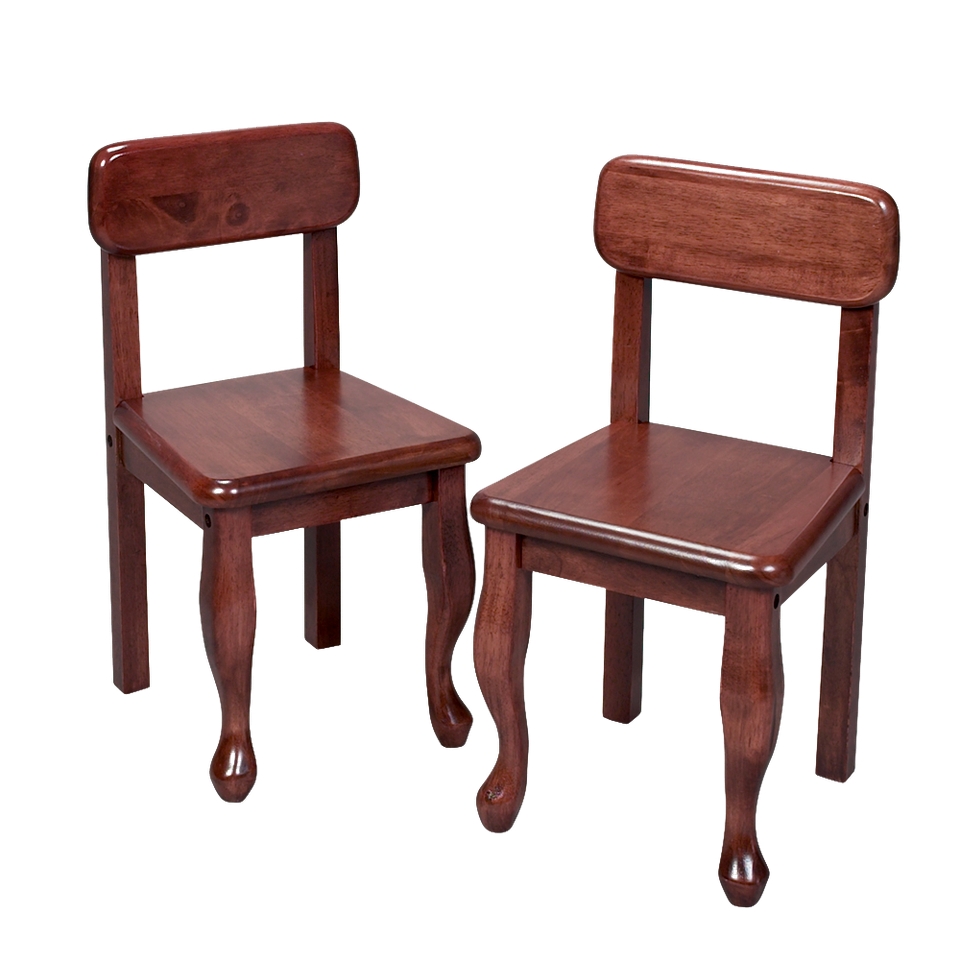 Kids Chair Set Pair Queen Anne Chairs Red Brown (Cherry)