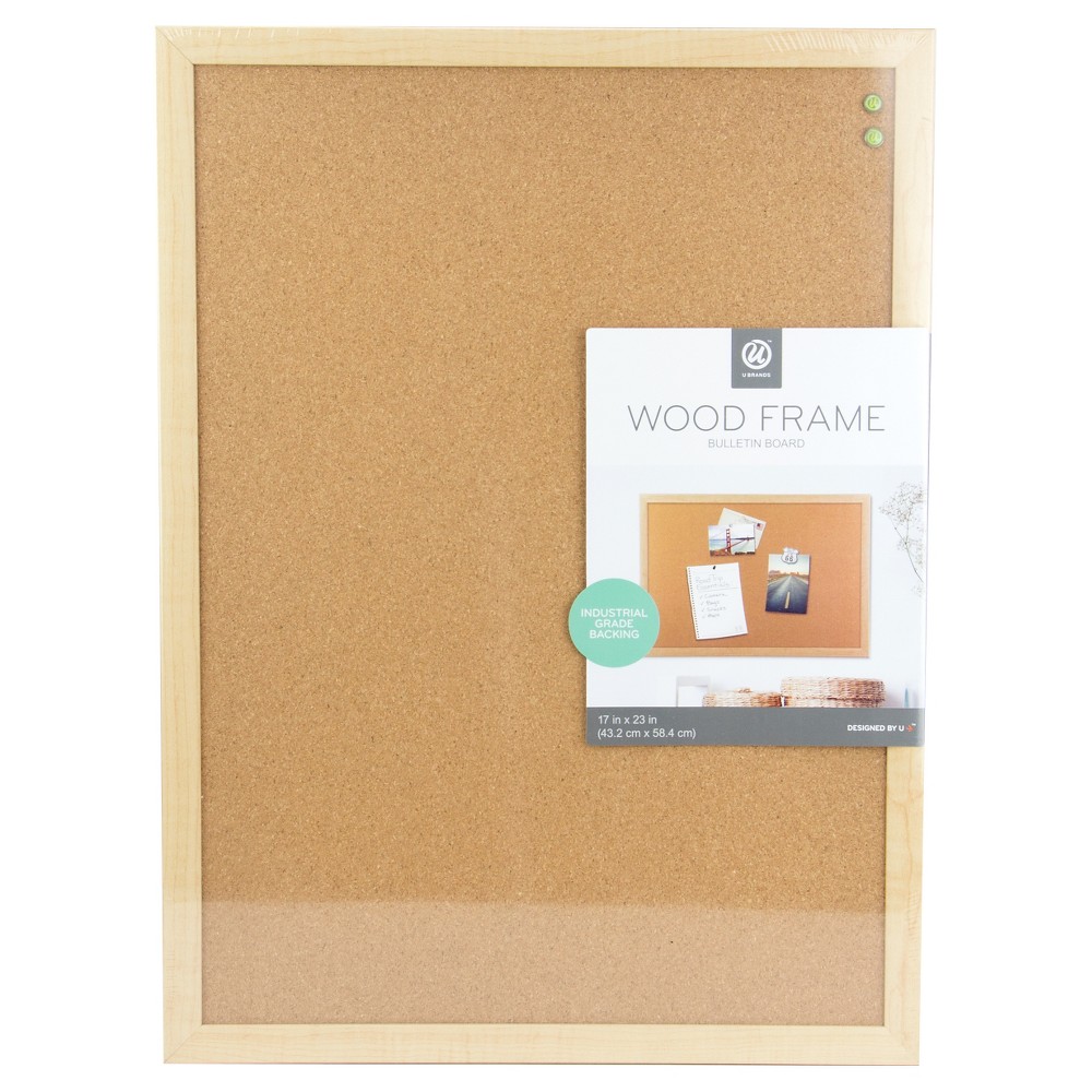 Ubrands Cork Bulletin Board Wood Frame 17"x23" Brown