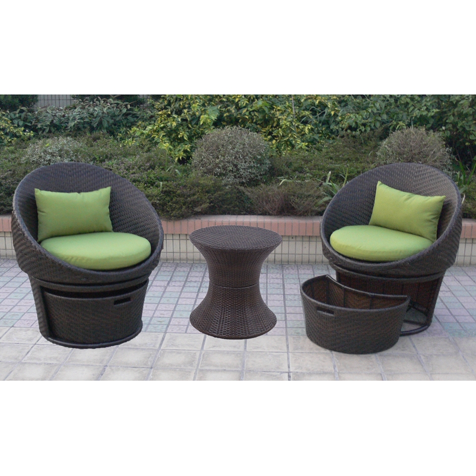 Lowrey 3 Piece Wicker Patio Swivel Chat Furniture Set