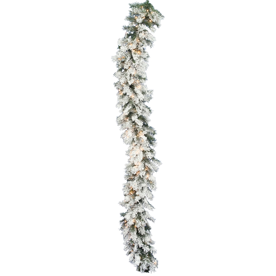 Pre Lit Flocked Alaskan Garland   Clear Lights (9)