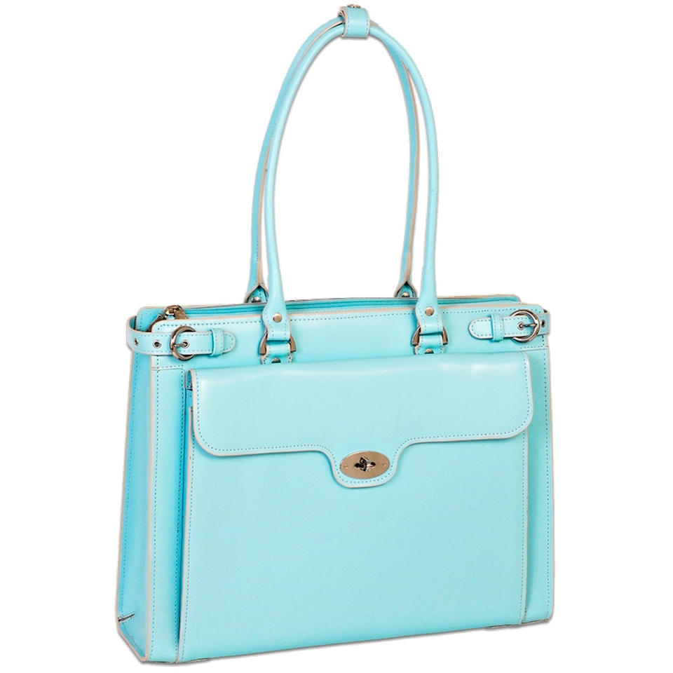 McKleinUSA Winnetka Leather Ladies Briefcase with Removable Sleeve   Aqua Blue