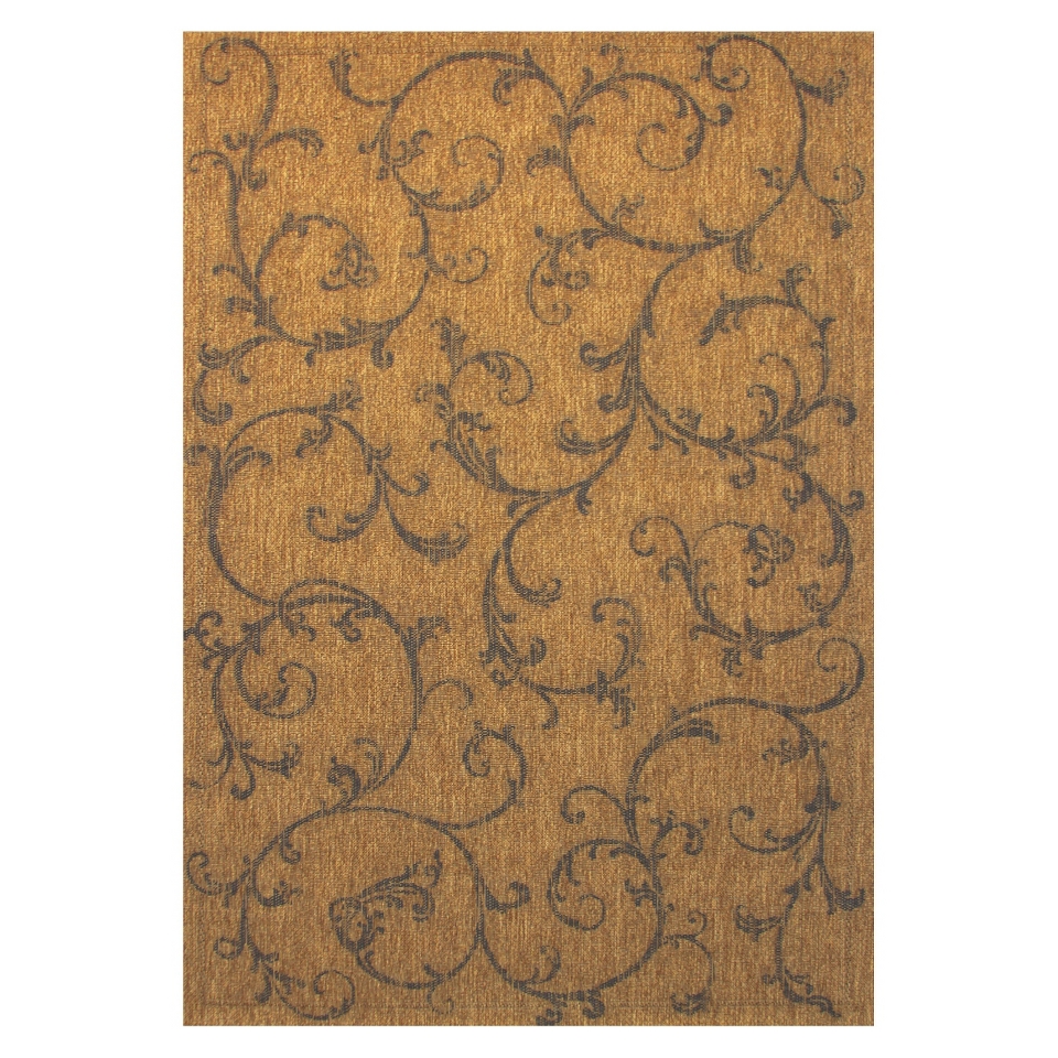 Provincial Scroll 5x8 Rectangular Patio Rug   Chestnut/Sand