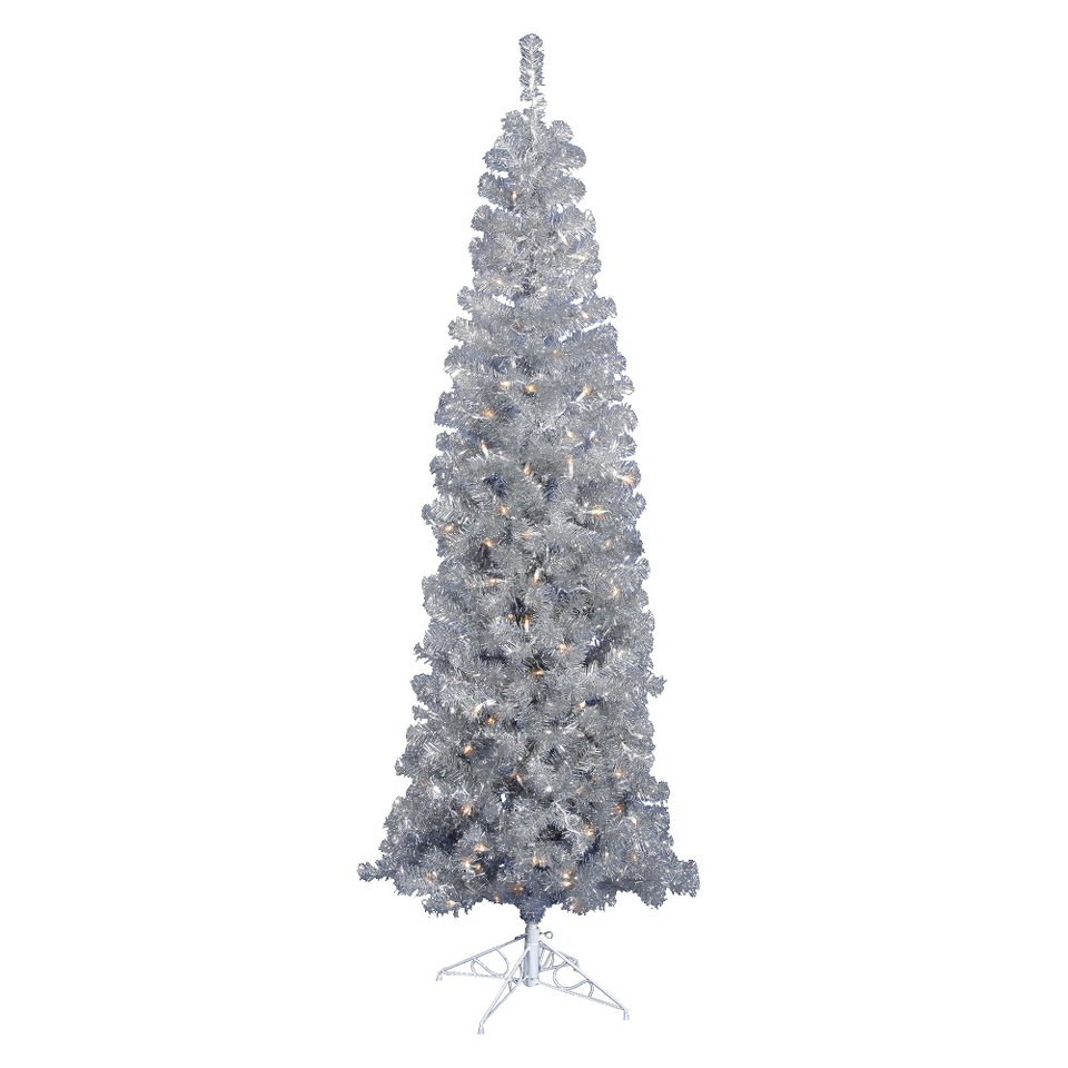 5.5 Pre Lit Silver Pencil Tree   Clear Lights