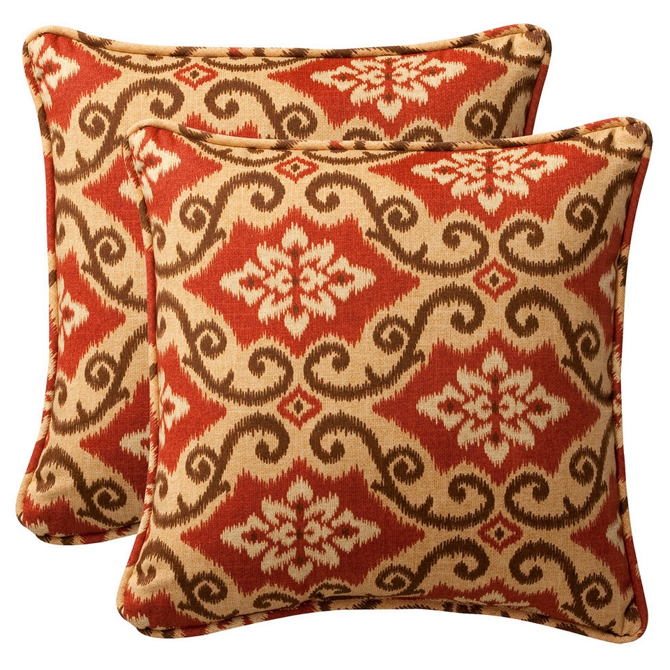 2 Piece Outdoor Toss Pillow Set   Southwestern Tan/Orange Geometric 18