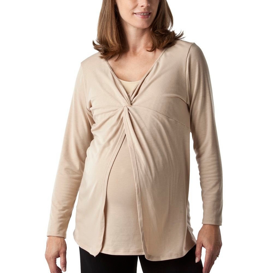 Eve Alexander Butterfly Tie Maternity/Nursing Top, L   Beige