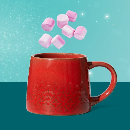 7oz Etched Lace Pattern Stoneware Mini Mug Red - Hearth & Hand™ with Magnolia, Holiday Mallows Peppermint Flavored Marshmallows - Wondershop™ - Pink/8oz