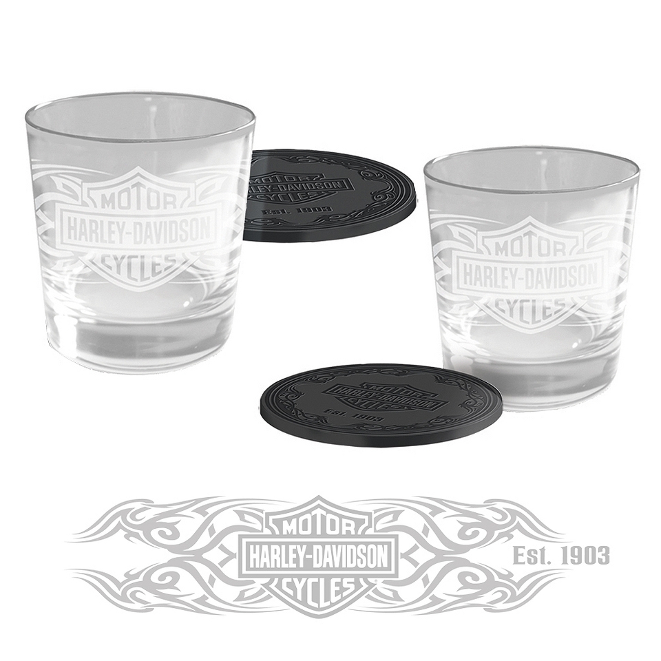 Harley Davidson Motorcycles Tumblers and Coasters Set