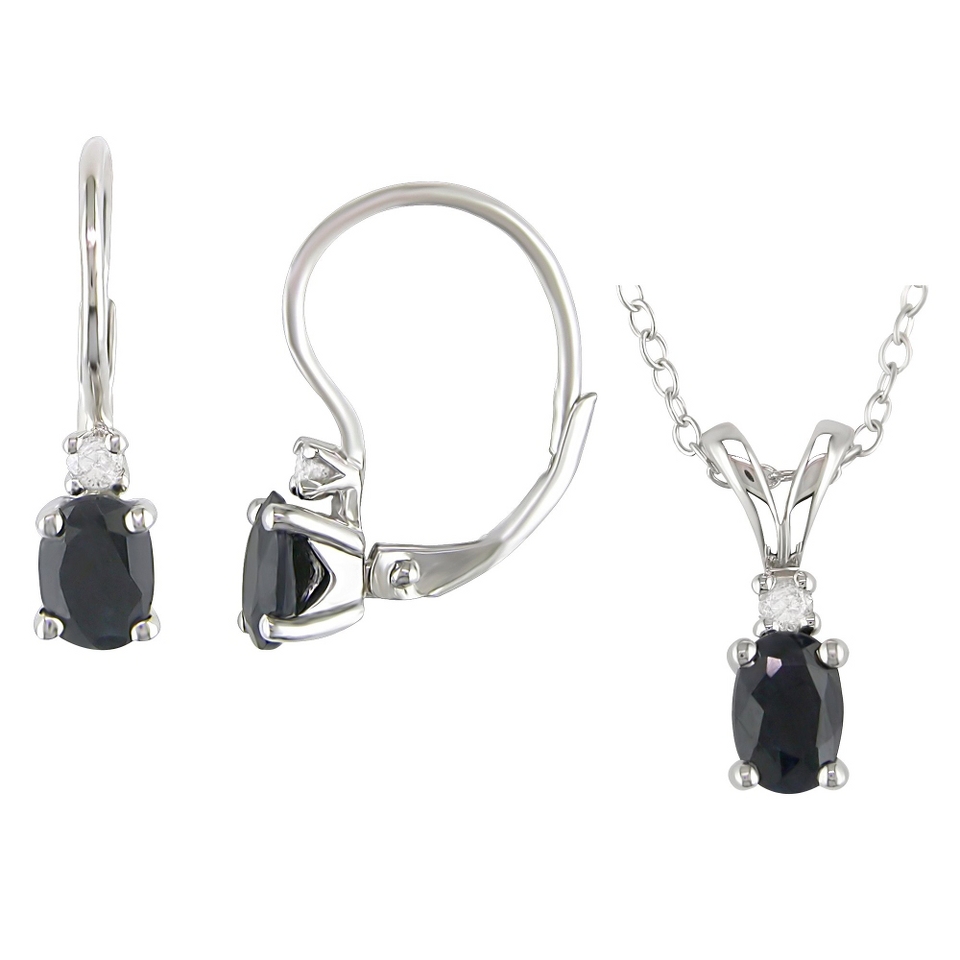 Silver 1.80 Carat Black Sapphire and .10 Carat Diamond Earrings and Pendant Set