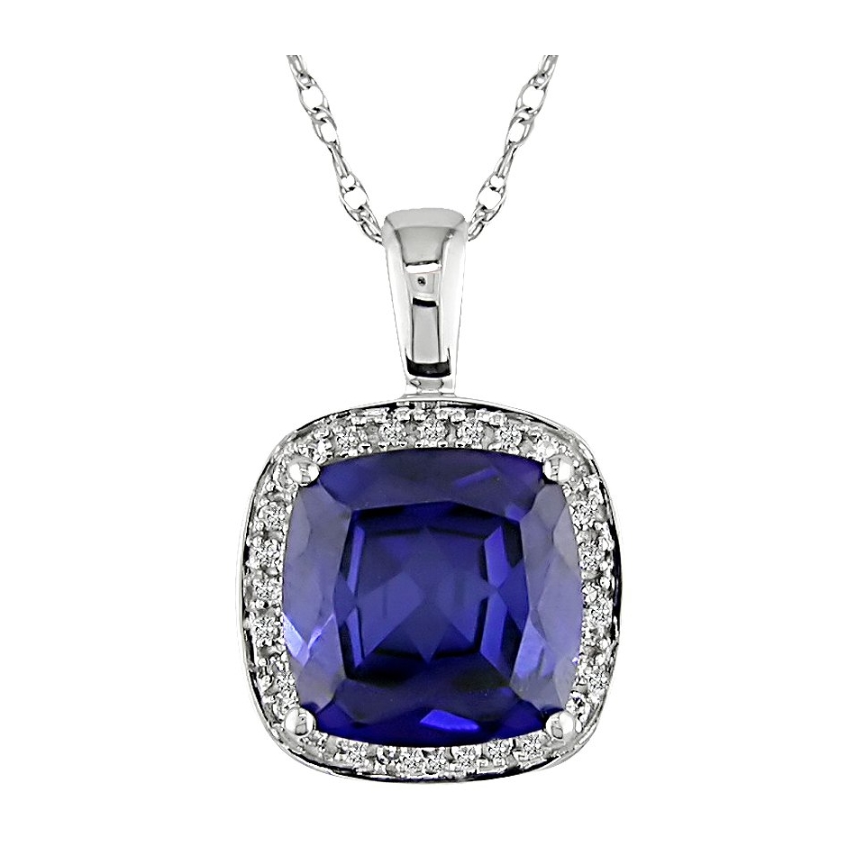 0.1 Carat Diamond and 3.25 Carat Created Sapphire in 10K White Gold Fashion