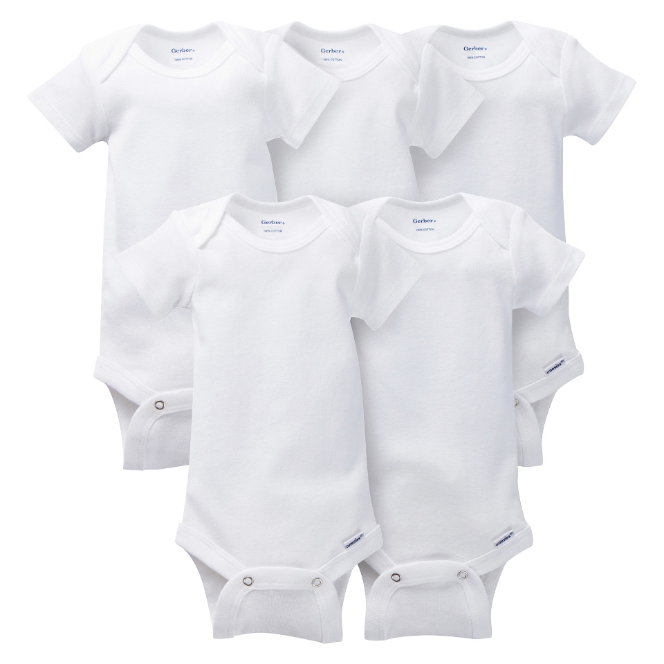 Gerber Onesies Newborn 5 Pack Short Sleeve Onesies   White 0 3 months