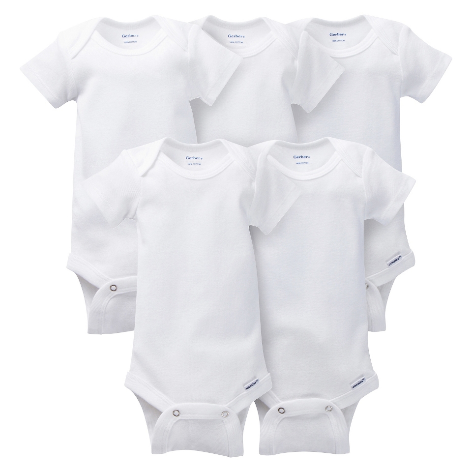 Gerber Onesies Newborn 5 Pack Short Sleeve Onesies   White 3 6 months