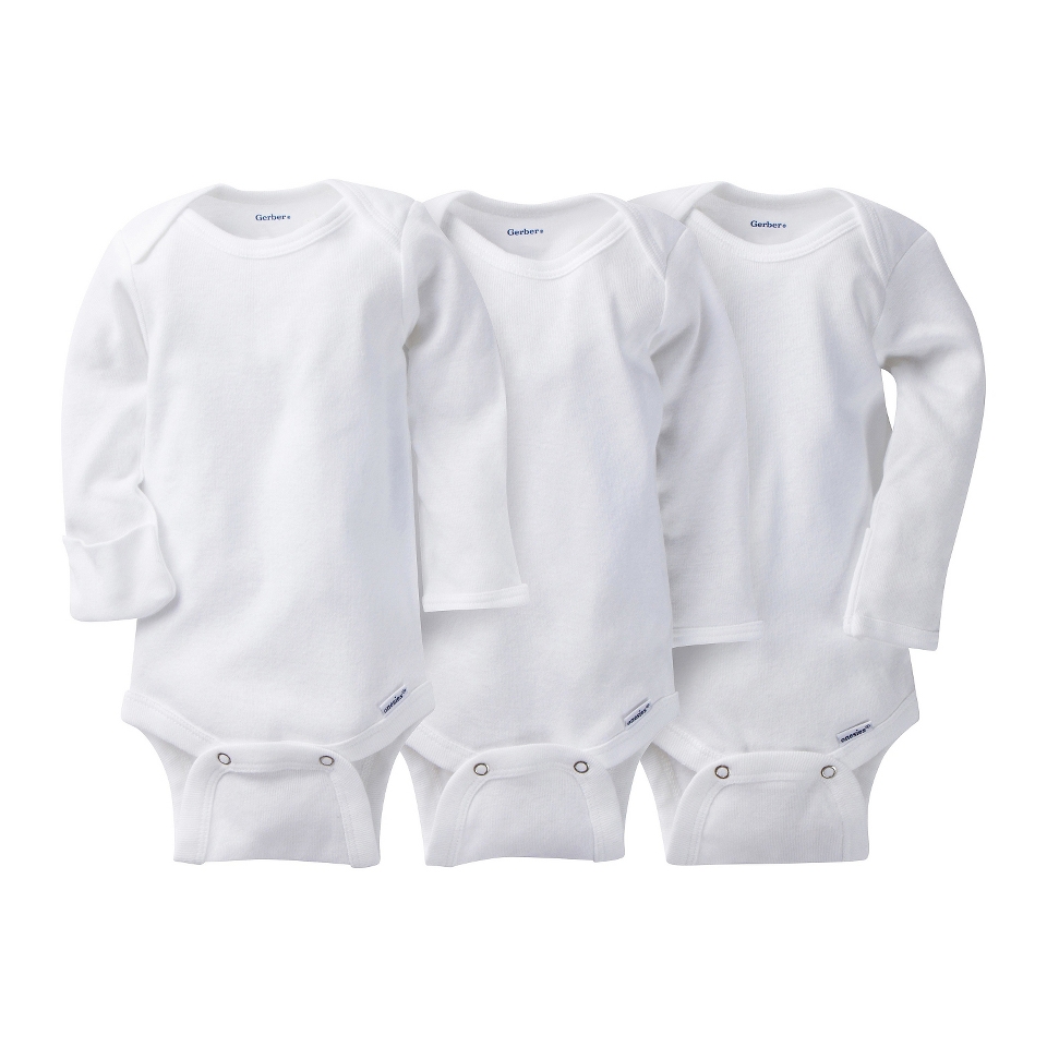 Gerber Onesies Newborn 3 Pack Long sleeve   White Gerber Onesies Newborn