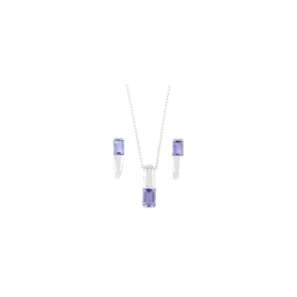 Sterling Silver Square Amethyst Necklace And Earring Set   Silver/Purple