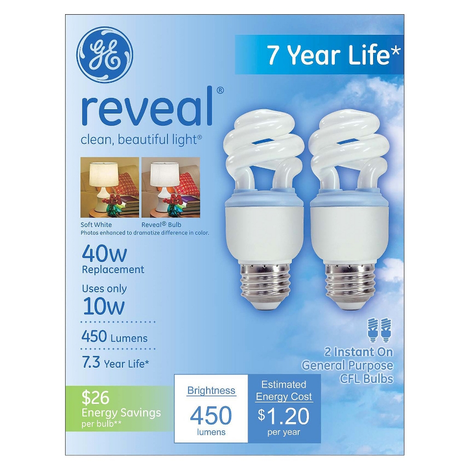 GE Reveal Spiral CFL 40 Watt Replacement Bulb