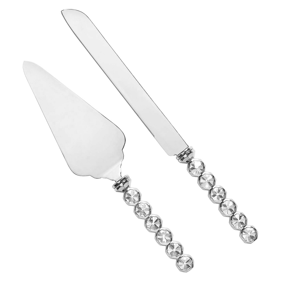 Diamond Stemmed Serving Set   Silver