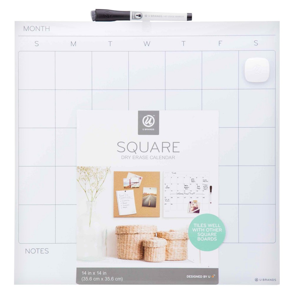 Ubrands Dry Erase Calendar Tile Unframed 14"x14" White