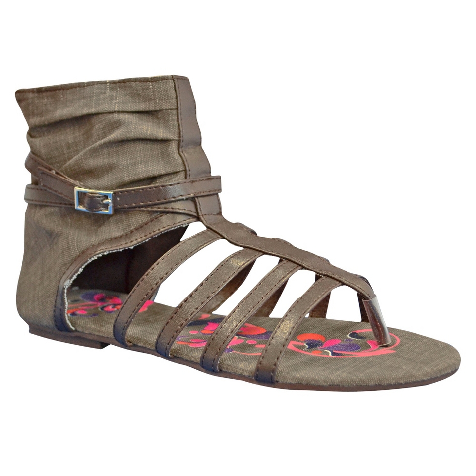 Womens Sun Luks Printed Canvas Gladiator Sandal Chocolate S