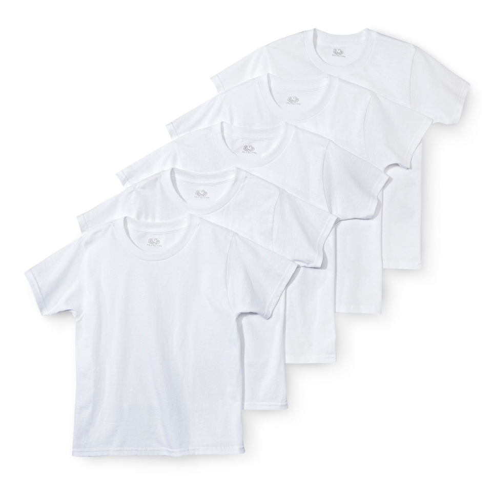 Fruit Of The Loom Boys 5 pack Crew Neck Short Sleeve Tees   White XL(14 16)