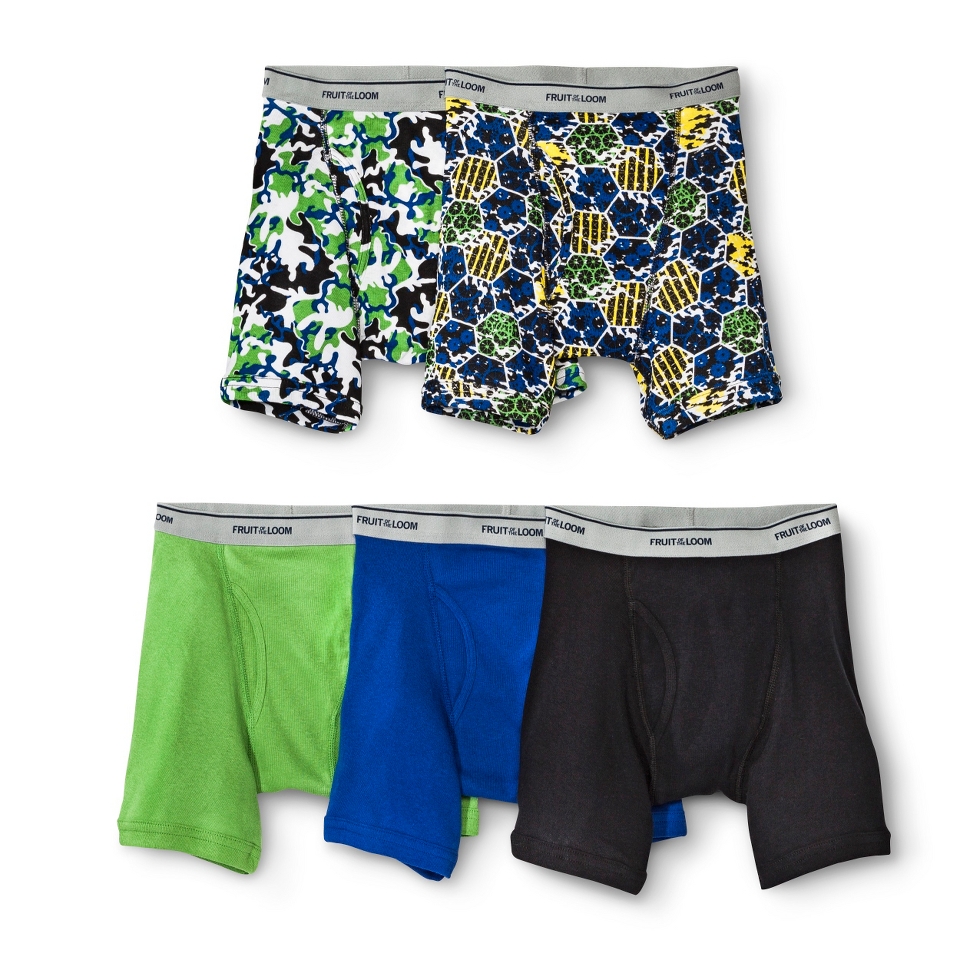 Fruit Of The Loom Boys 5 pack Prints and Solids Boxer Briefs   Multicolor M