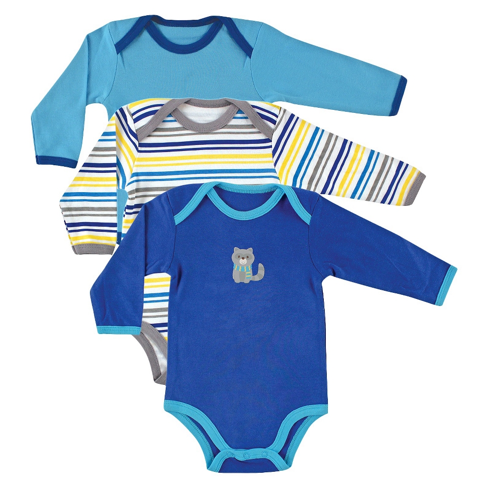 Luvable Friends Newborn Boys 3 Pack Long sleeve Bodysuit Set   Blue 9 12M