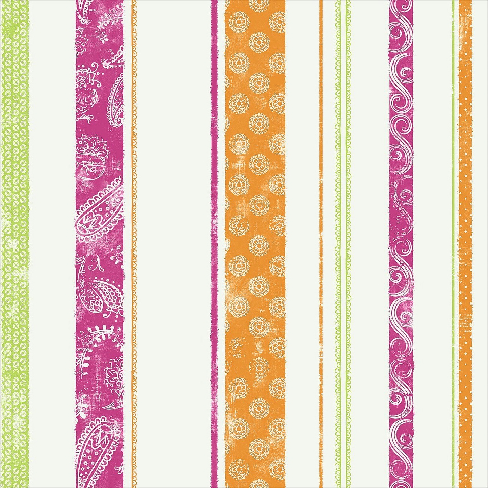 Paisley Stripe Wallpaper   Pink/Green/Orange