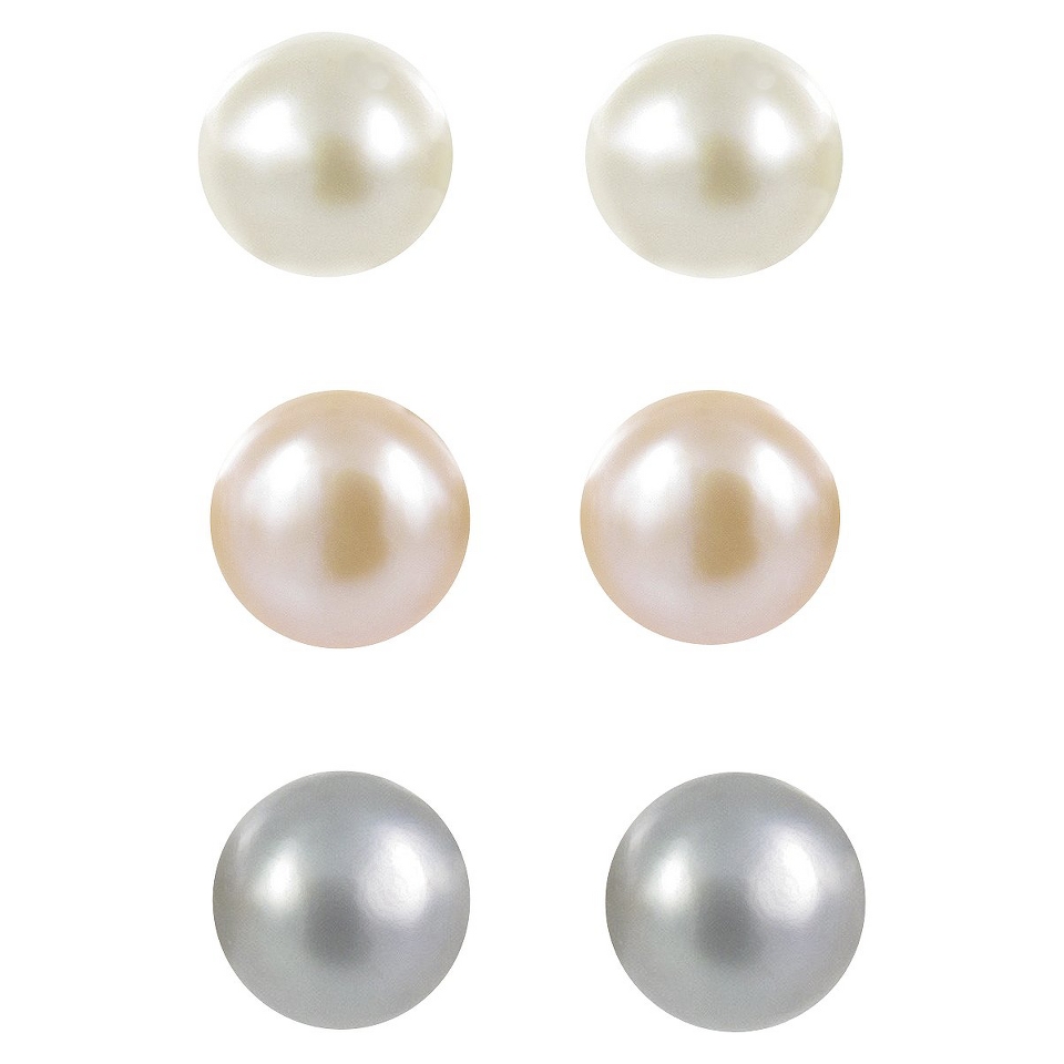 Sterling Silver Plated Trio Medium Pearl Earrings
