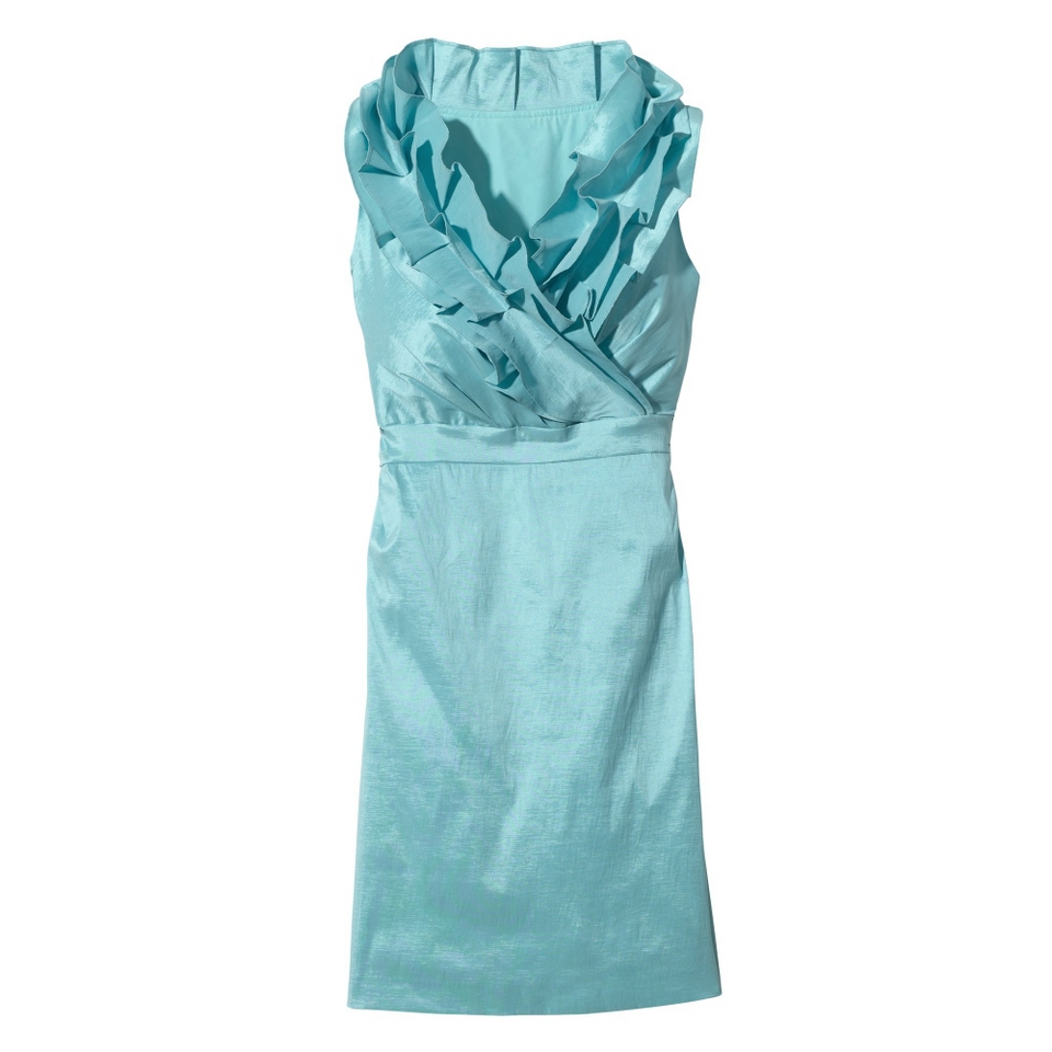 Womens Shantung V Neck Ruffle Dress   Sunbleached Turquoise   4