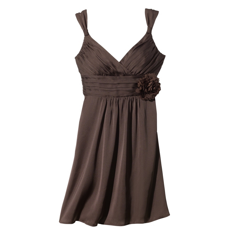 TEVOLIO Womens Plus Size Satin V Neck Dress with Removable Flower   Brown   20W
