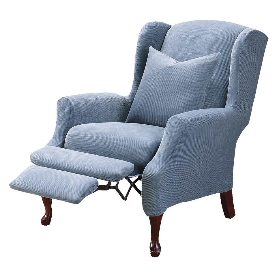 Sure Fit Stretch Pique Wing Recliner Slipcover   Federal Blue