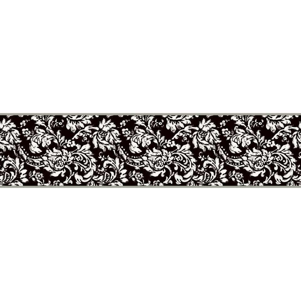 Damask Border   Black/White/Metallic Silver