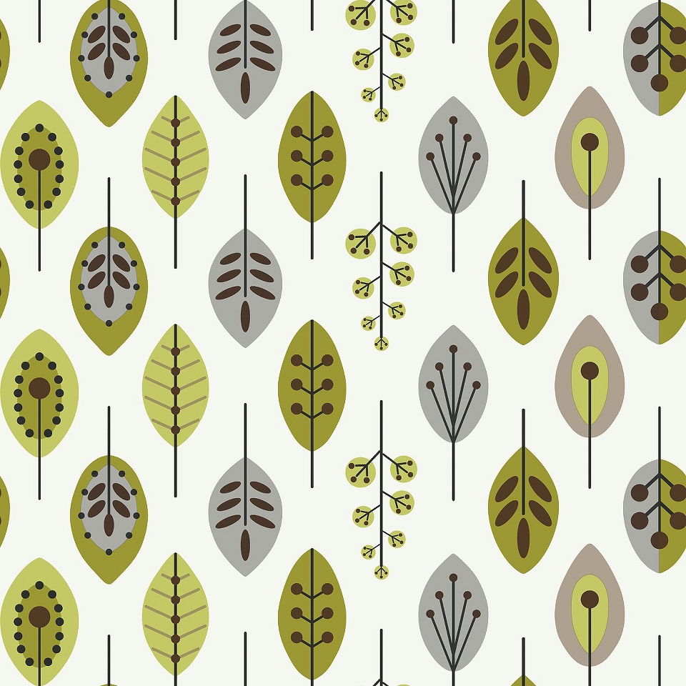 Leaves Wallpaper   White/Lime/Brown