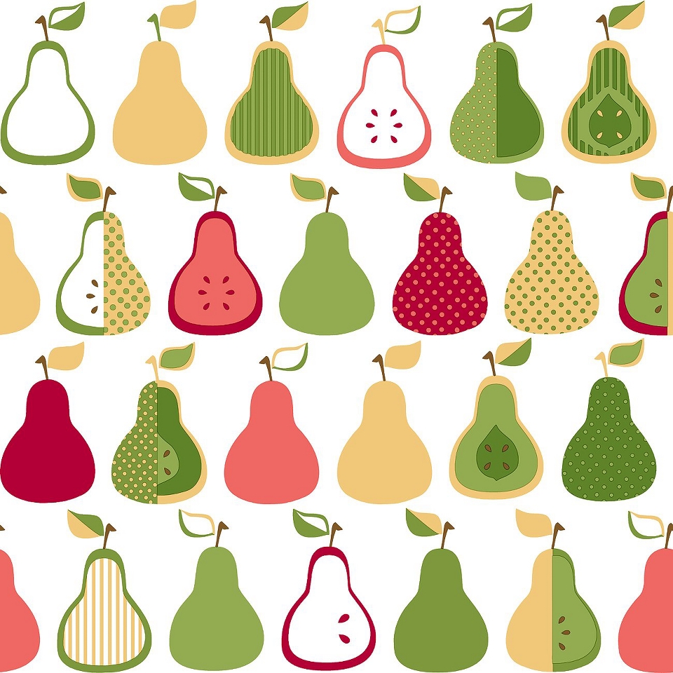 Kitchen Pears Wallpaper   Green/Yellow/Coral