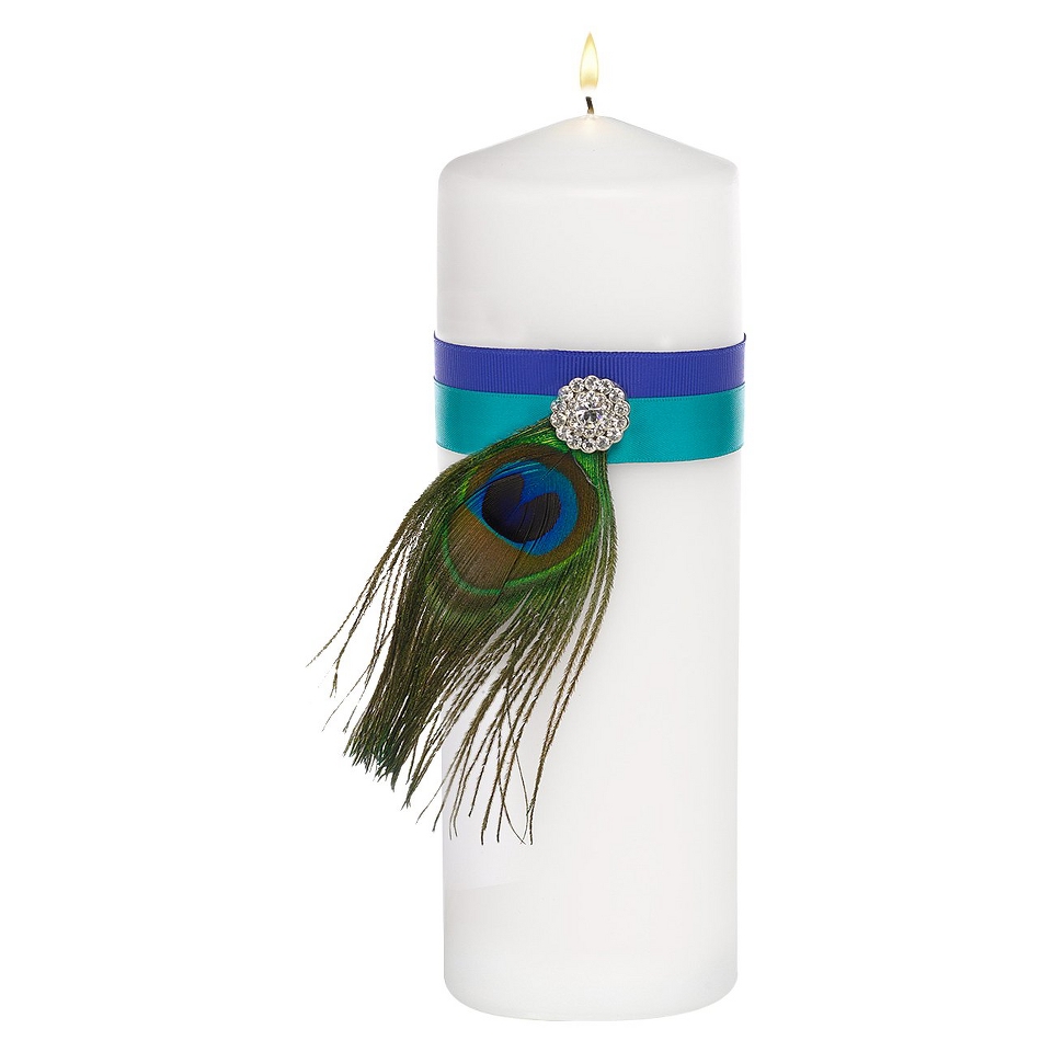 Peacock Plume Unity Candle   9 tall