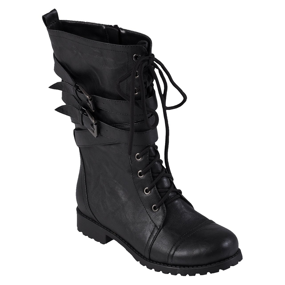 Womens Journee Collection Wrap Buckle Detail Combat Boots   Black 6