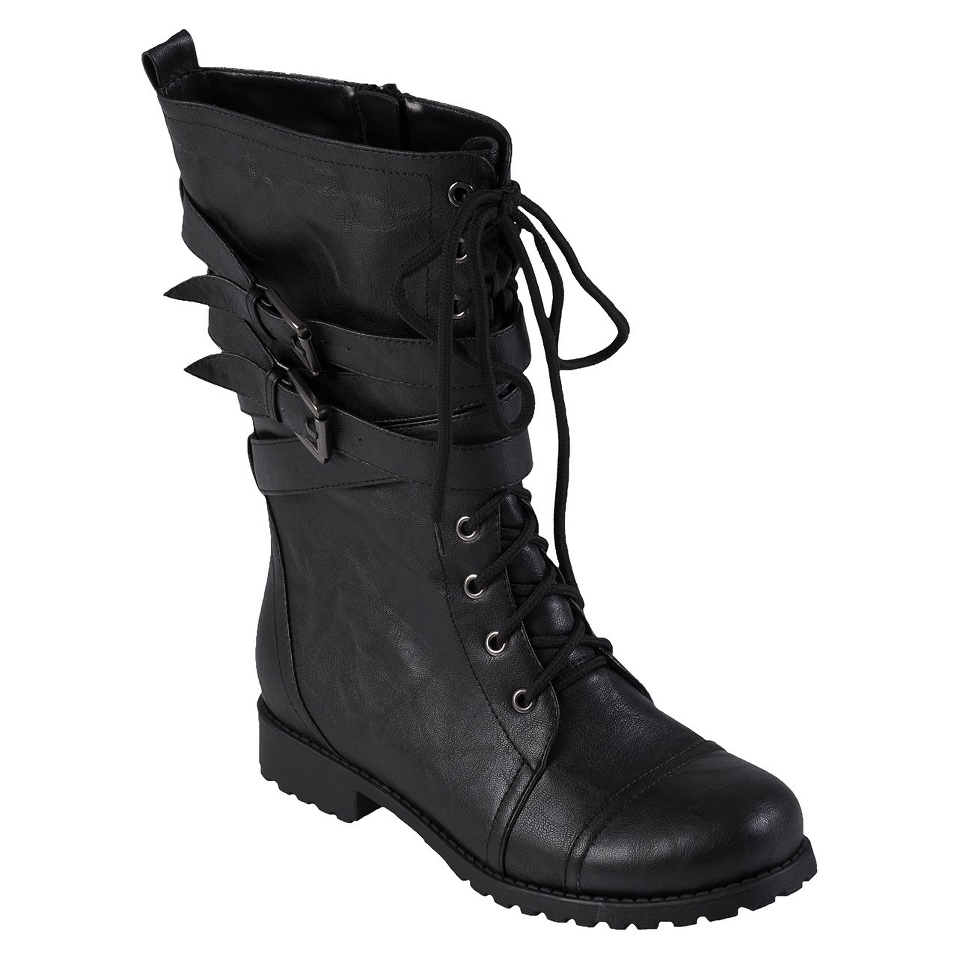 Womens Journee Collection Wrap Buckle Detail Combat Boots   Black 8