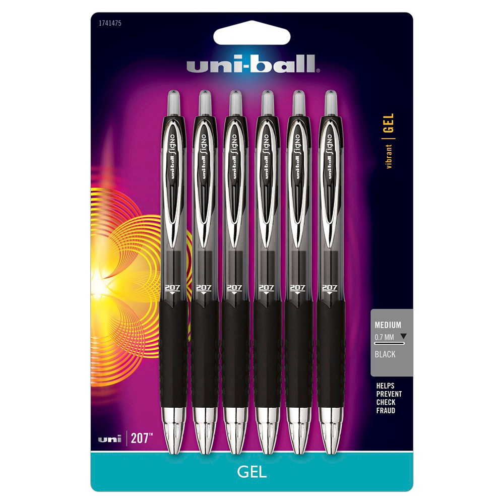 uni-ball Retractable Gel Pens, 0.7mm, 6 ct - Black