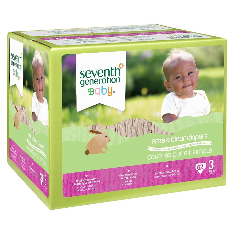 Seventh Generation Free and Clear Baby Diapers   62 Count (Size 3)