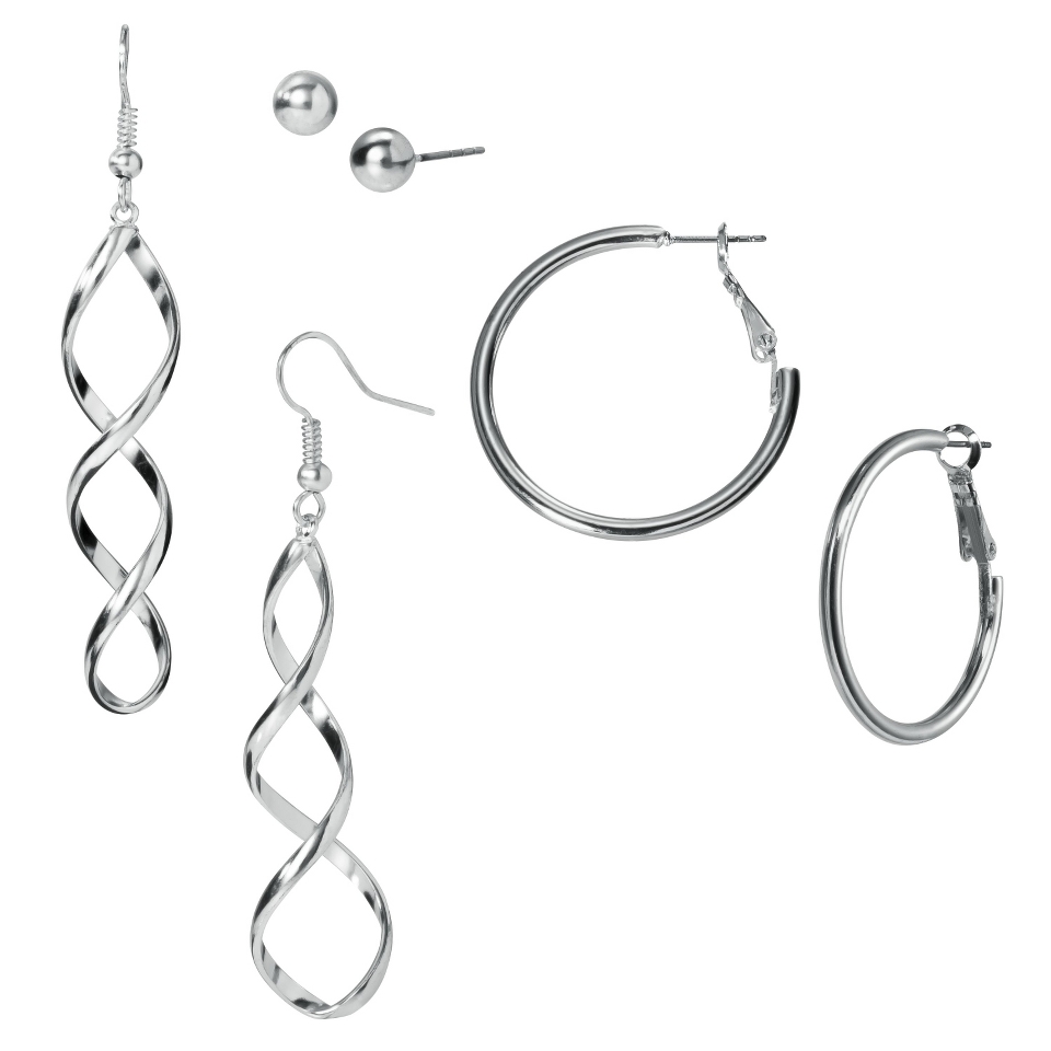 Stud/Dangle/Hoop Earring Trio   Silver