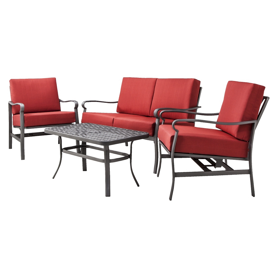 Threshold Hawthorne 4 Piece Metal Patio Conversation Furniture Set   Red