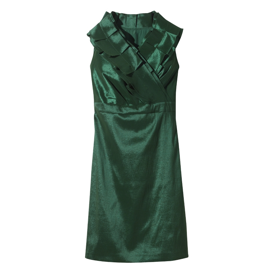 Womens Shantung V Neck Ruffle Dress   Green Marker   2