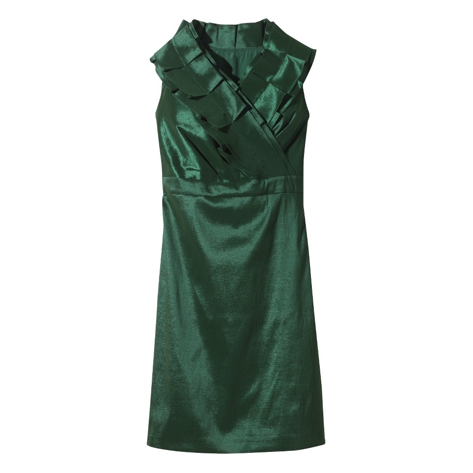 Womens Shantung V Neck Ruffle Dress   Green Marker   10