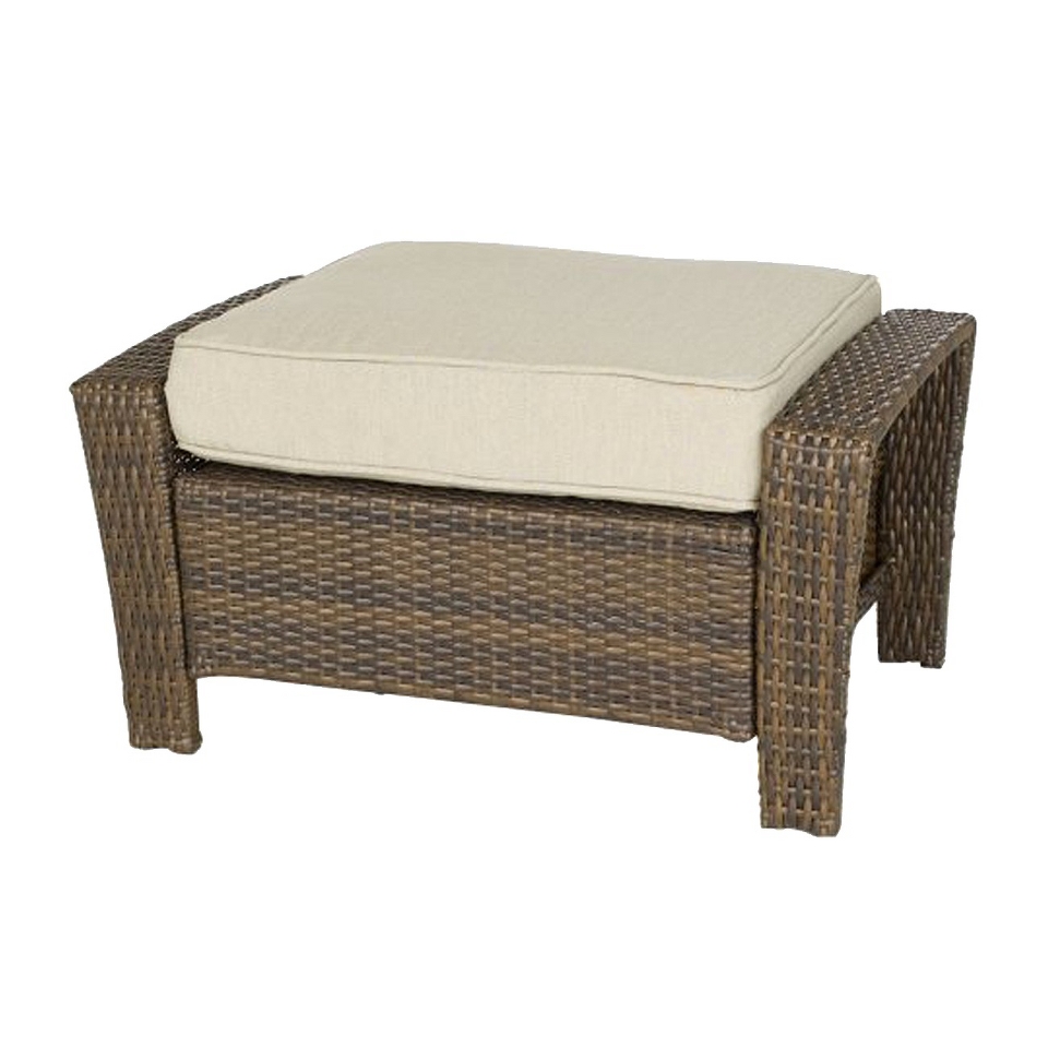 Threshold Rolston Wicker Patio Ottoman   Beige