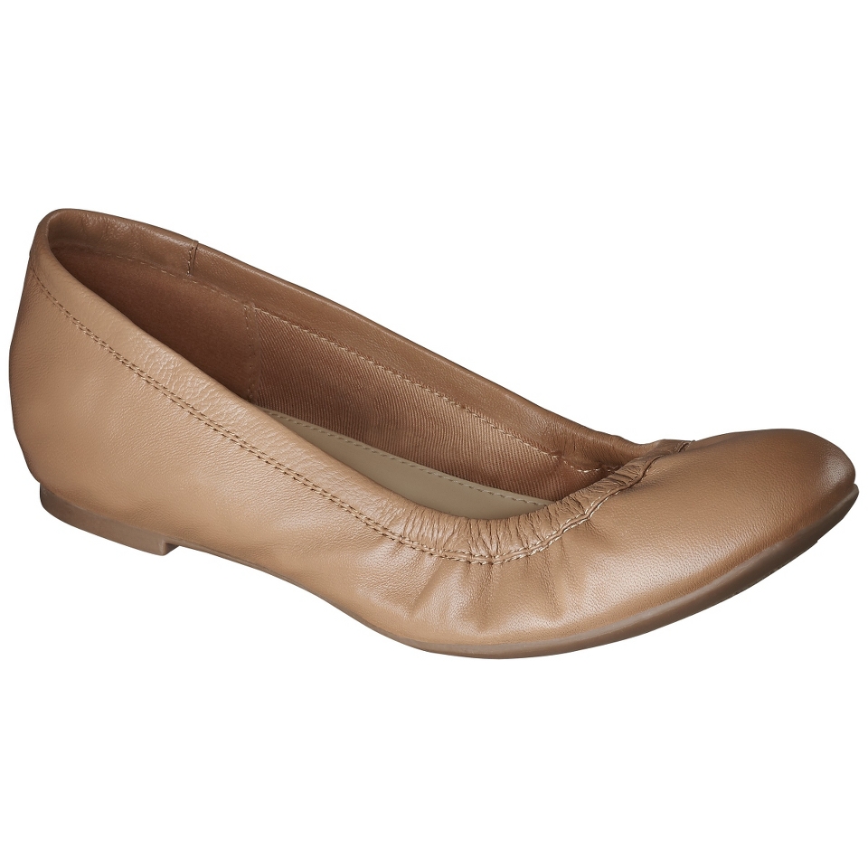 Womens Merona Emma Genuine Leather Scrunch Flat   Tan 8