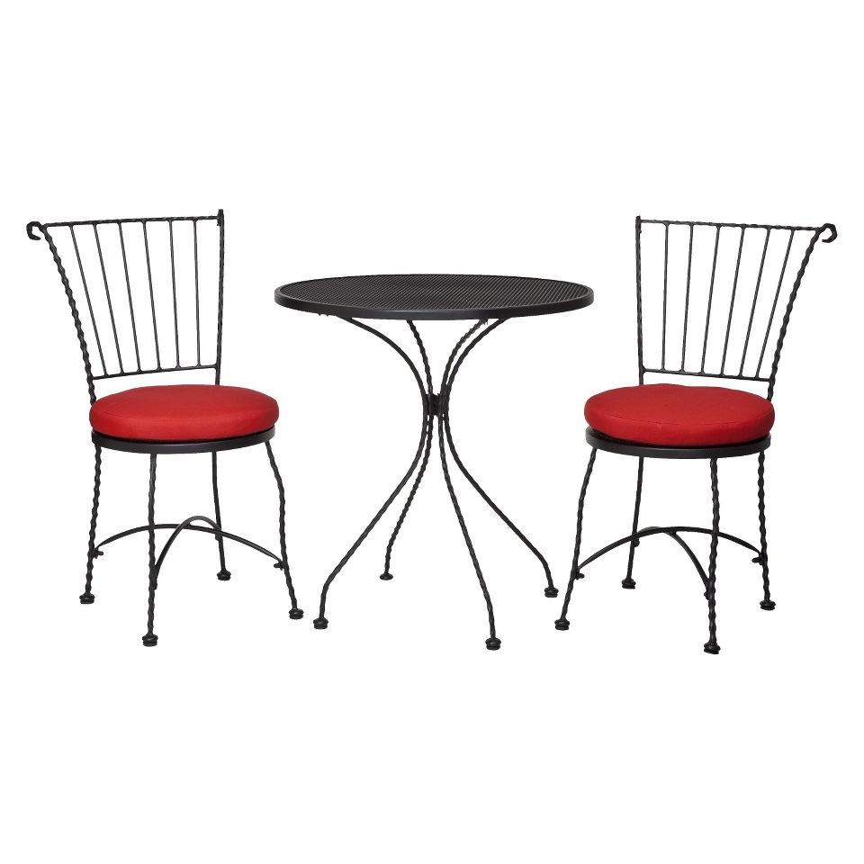 Threshold Piazza 3 Piece Wrought Iron Patio Bistro Furniture Set   Red