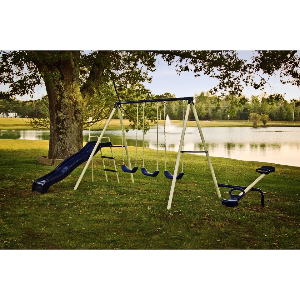 Flexible Flyer Triple Fun Steel Swing Set   Ivory/Blue