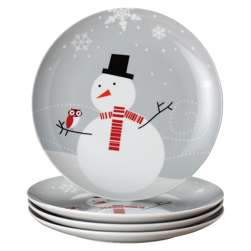 Rachael Ray Little Hoot And The Snowman Dessert Plates Set of 4   Gray