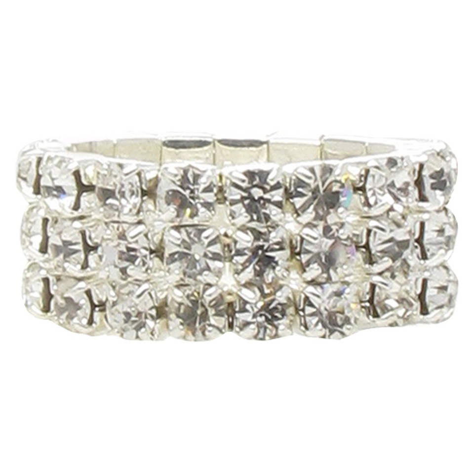 Triple Row Rhinestone Stretch Ring  Silver/Clear