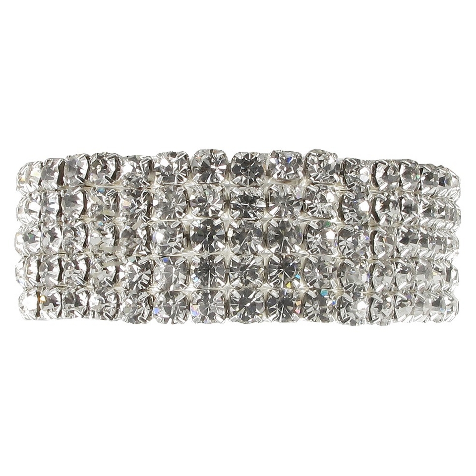 Five Row Pave Rhinestone Stretch Bracelet   Silver/Clear